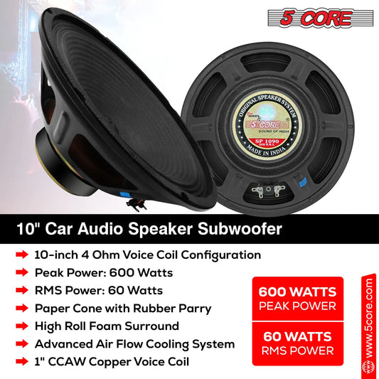 5Core 10 Inch Subwoofer Speakers 600W Peak 4 Ohm Car Replacement Sub Woofer