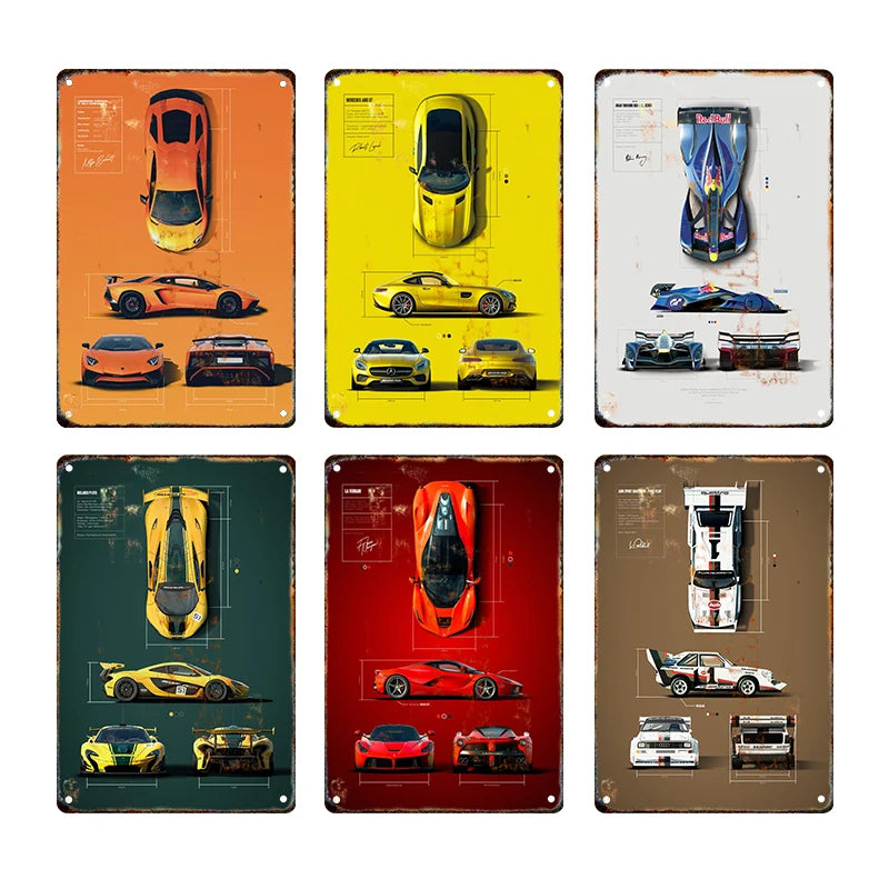 Fashion Sports Car Metal Poster Print Modern Sign Luxury Racing Tin Plaque Auto Bar Club Wall Art Poster Modern Home Decor Board